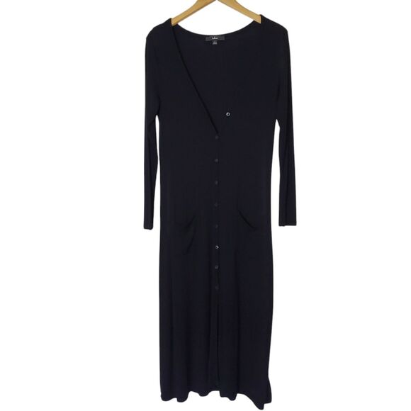 Lulus Size S Dress Ribbed Knit Black Long Sleeve Button Down Midi - Picture 1 of 7
